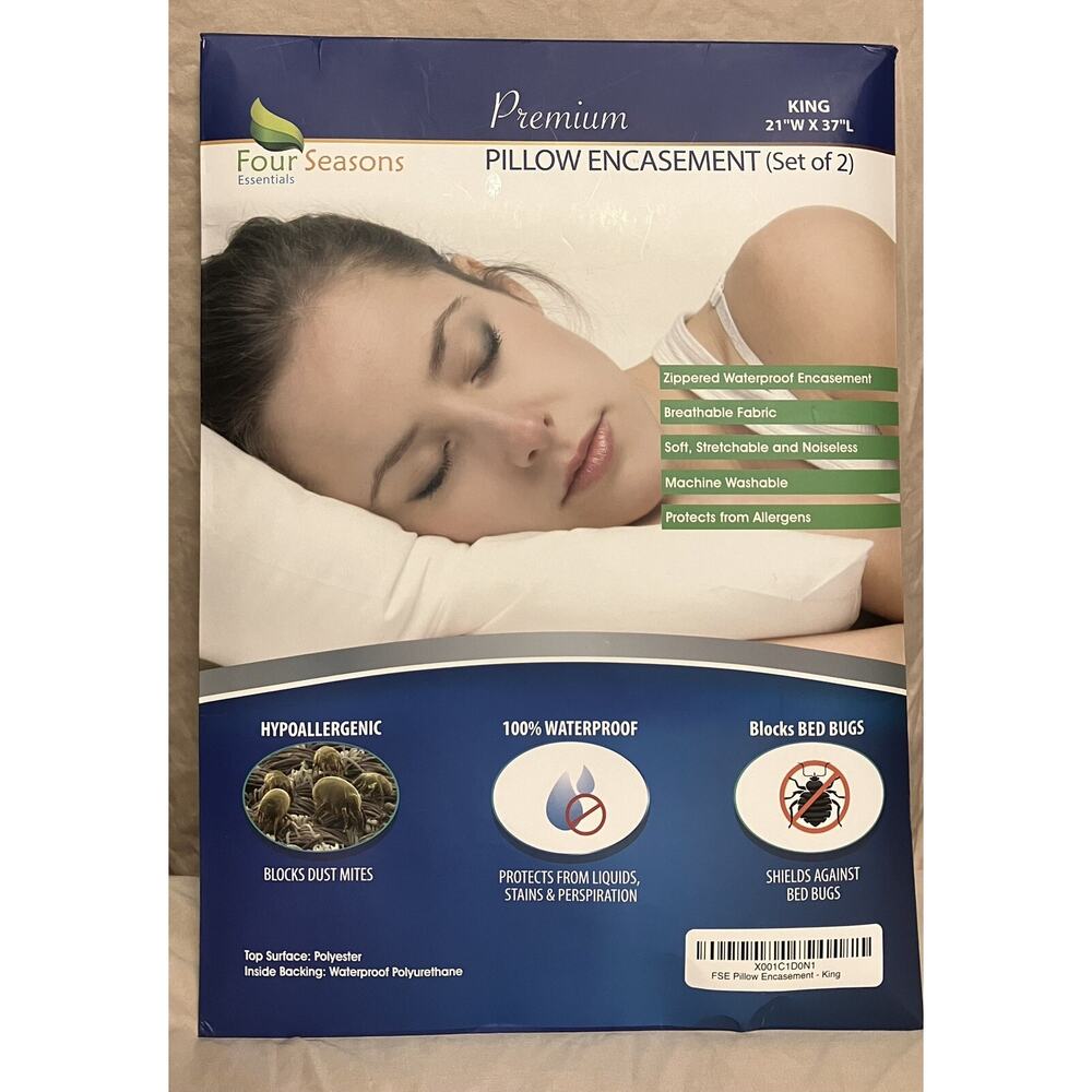 Four Seasons King Size Premium Pillow Encasements Hypoallergenic Waterproof NIP